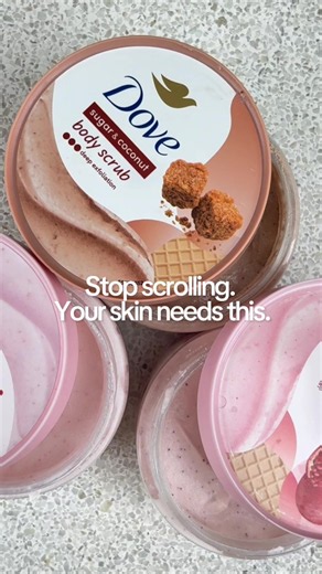 Treat your skin to a tropical getaway. Deeply nourishing sugar granules meet creamy coconut moisture. 🥥🏝️ Indulge your skin, tap to shop! #DovePH