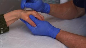 Physiotherapy session, using the Dry Needling technique, to treat rhizarthrosis, puncturing the opponens pollicis muscle of the thumb and the first interosseous muscle.