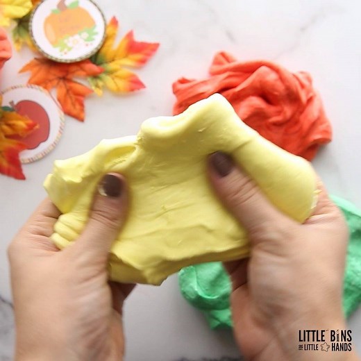 6.3K views · 31 reactions | Our easy homemade fluffy slime is perfect for fall slime making! https://littlebinsforlittlehands.com/fall-fluffy-slime-with-shaving-cream/ | Little Bins for Little Hands | Facebook
