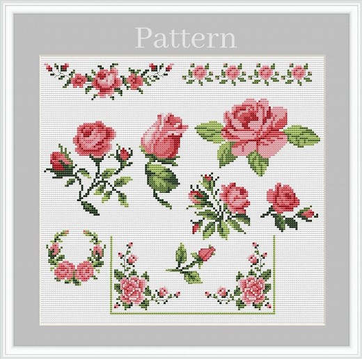 Small Roses Cross Stitch Pattern, Vintage Rose Cross Stitch Borders, Victorian Rose Sampler - Etsy