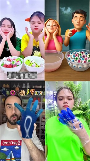 Funny Eye Candy Snatching & Blue Hand Jelly Mukbang 🍬🤚😋