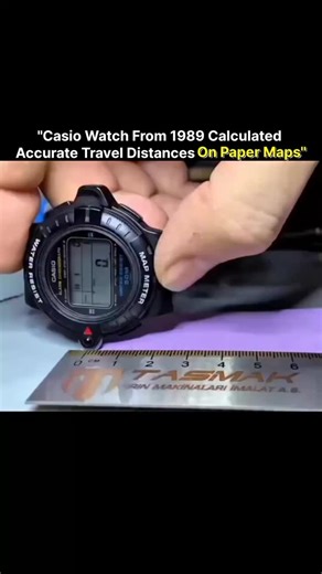 S C I E N C E on Instagram: "Released long before GPS, the Casio MAP 100 used a small rolling gear on a swing out arm to trace routes on paper maps. The gear turned with each movement and the watch turned these rotations into distance readings. Users set the map scale and the watch calculated the distance in miles or kilometers on its digital screen. The mix of mechanical parts and digital logic made it an early wearable navigation tool, showing how practical design solved real travel needs befo