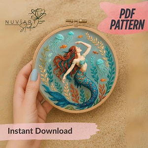 Mermaid Embroidery Pattern: DIY Underwater Hoop Art (PDF Download - Etsy