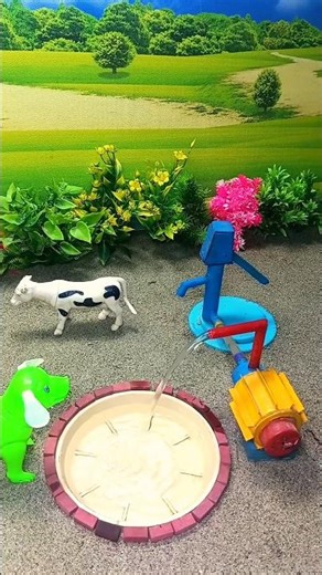 mini hand pump watar supply science project tractor dog drink water #ytshorts #animation