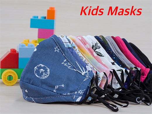 Kids Cotton Face Mask, Triple Layer, Adjustable, With 2 Filters - Etsy