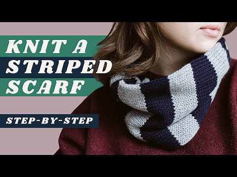 Free Cowl Knitting Pattern - Striped Scarf Beginner Tutorial - How to Knit a Striped Circular Scarf