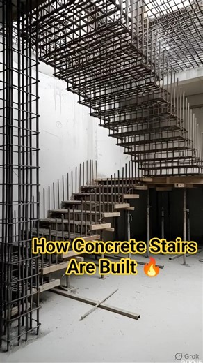 How Concrete Stairs Are Built 🔥 Steel Rebar Staircase Construction Process#restore #viral
