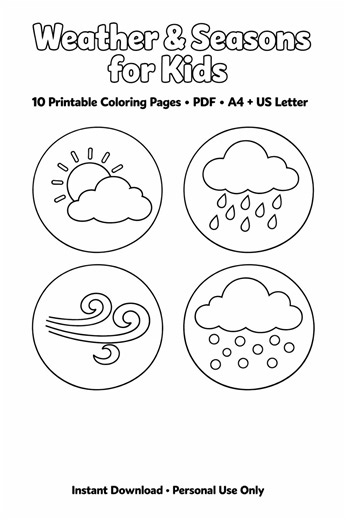 Weather and Seasons for Kids Printable, Science Coloring Pages PDF, A4 & US Letter - Etsy