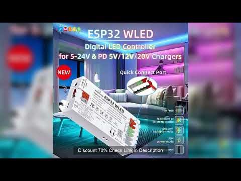 DOMRAEM ESP32 WLED Controller - Dual PSU (PD & 5-24V DC), 16A Fuse. Supports WS2812B WS2805 SK6812 A