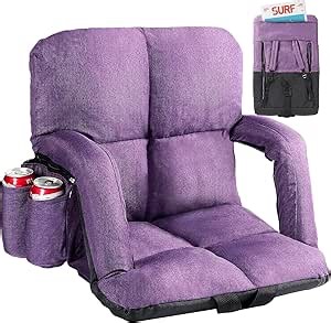 Wide Stadium Seats with Back Support, Bleacher Chairs with Comfy Cushion, 6 Reclining Positions, Portable Stadium Chair Bleacher Seat with Armrests for Outdoor Sport Events, Camping, Beaches (Purple)