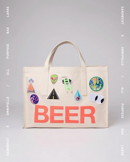 1.2K views | The All purpose bag x Omnipollo features a patch-kit with unique patch designs created by Omnipollo co-founder Karl Grandin. The patches are made with an iron-on backing, but for added security, we recommend sewing them onto the bag. This tote is the perfect accessory for any beer enthusiast or summer adventurer. #sandqvist #sandqvistbags #fromnordiclandscapes | Sandqvist | Facebook