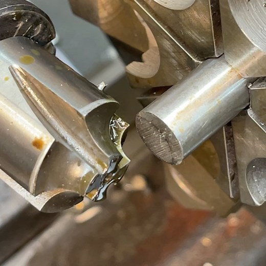 Adam Booth on Instagram: "Machining a 1/4” radius on some 1/2” stainless bar stock. I’m using a high speed steel Corning rounding endmill in the lathe and some Moly-D cutting oil. Running 65 rpm. These corner rounding mills work perfectly for jobs like this in the lathe. #abom79 #machinisttools #manualmachining #manualmachinist #lathework #cornerrounding #endmill"