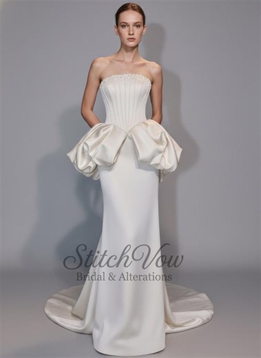 Elegant French Satin Mermaid Wedding Dress, Minimalist Strapless Bridal Gown, Chic Ivory Reception Dress - Etsy