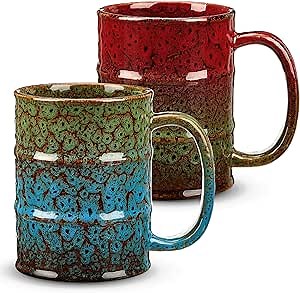 FillTouch 2 Pcs 20 oz Pottery Coffee Mug Pottery Mug with Handle Ceramic Coffee Cups Large Tea Cup Stoneware Mugs for Office and Home Dishwasher and Microwave Safe (Blue, Green)