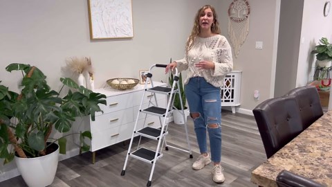 KINGRACK Step Ladder 4 Step Folding Step Stool for Adults with Handrails Heavy Duty Steel Sturdy Lightweight Collapsible Portable Step Ladder with Anti-Slip Wide Pedal,White