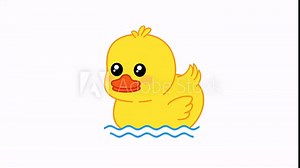 Duck animation with cheerful swimming motions. Cute yellow duck. Transparent 4K Alpha Channel. Seamless loop. Great for celebration, birthdays, or children's content.