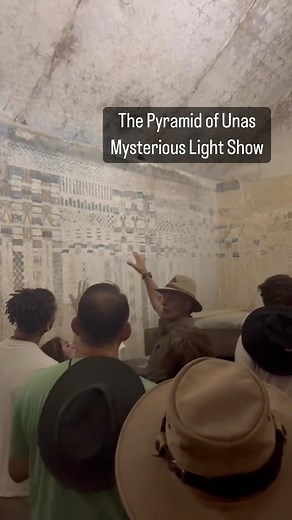 4.4K views · 4.1K reactions | In the #Pyramid of Unas is a mysterious light show featuring a disappearing - and appearing! - #Pharaoh. In the pose of #Orion, the #smiting pose … how did they do this light painting??? . The #mysteries of #Egypt! . ✨⚡️ | AIP | Facebook