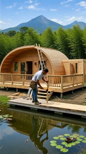 Incredible Wooden Cabin with Pond & Dock | Relaxing Build #shots