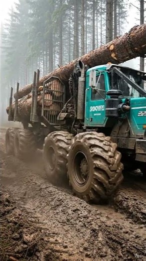 Ultimate Mud Fight Rugged Teal Logging Rig Battles Deep Ruts to haul Massive LOG! 🌲💨