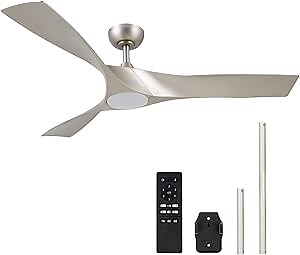 VONLUCE Ceiling Fans with Lights, 52" Mid Century Ceiling Fan and Remote, Stepless Dimming, 6 Speeds Noiseless DC Motor, 3 ABS Blades, Indoor Ceiling Fan for Kitchen Bedroom Living Room, Nickel - Amazon.com