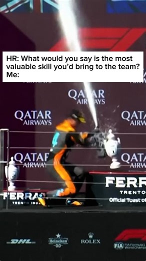 Office Gifts and Work Memes on Instagram: "Most valuable skill? Instant team morale—pop. 🥂 #workbestie #officelife #workmemes #corporatehumor #landonorris Relatable office meme playing on the interview question “What’s your most valuable skill?” — celebrating wins, boosting team morale, champagne-pop energy. Funny work video for coworkers, workplace humor, 9–5 culture, team vibes."