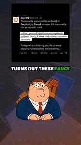 Peter Griffin (Coding Expert) on Instagram: "🚨 Your AI browser might be taking orders from HACKERS and you'd never know 💀 Peter Griffin just dropped the tea on "Agentic Browsers" and it's TERRIFYING ☠️ Turns out these fancy AI-powered browsers can read hidden commands on websites and leak your emails, bookmarks, and passwords WITHOUT you clicking anything 😱 It's called "Indirect Prompt Injection" and even Brave Browser is warning everyone about it 👀 Your browser's AI is like a butler who tak