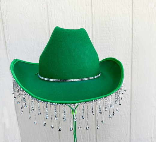 Green Cowboy Hat, Cowgirl Hat, Diamond Fringe Cowboy Hat, Nashville, Western - Etsy