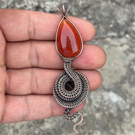 Wire Wrapped Carnelian Sunburst Pendant, Celestial Boho Necklace, Orange Gemstone Jewelry Snake Pendent - Etsy