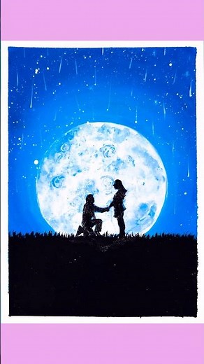 Night Sky Couple Painting | Full Moon Night Scenery | Easy and Simple Acrylic Painting