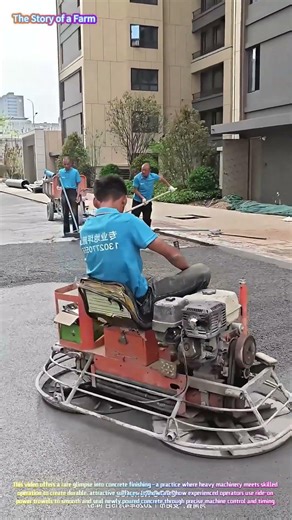 Smooth Finishing: Watch a Ride-On Power Trowel Perfect Fresh Concrete! 🏗️✨↓