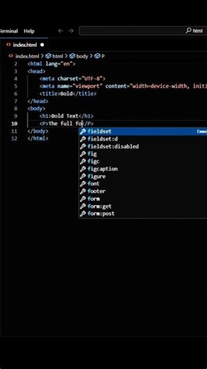 Shortcut command to bold the text in html in VS Code in Windows