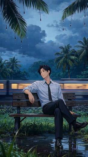 Rainy Night Vibes 🌧️ | Anime Boy Waiting by the Tracks 🚆✨ #AnimeVibes #RainyNight #AnimeAesthetic