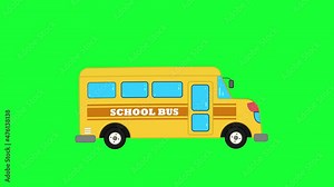 Yellow school bus animation moving in the studio