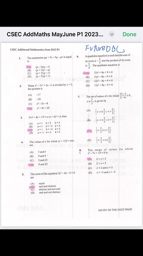 CSEC Additional Mathematics Paper 01 Insights 2023