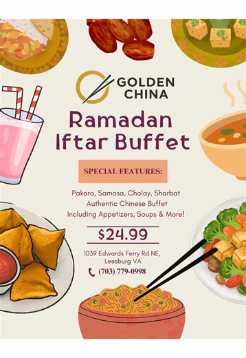 Golden China is having nightly Ramadan Iftar Buffet 🌙 AYCE Halal Buffet for just $24.99! 🔥 Limited Ramadan Special (includes Iftaari) 🔥 📍 1039 Edwards Ferry Rd NE, Leesburg, VA For Reservations: 🌐thegoldenchinava.com ☎️ (703) 779-0998 #halalbuffet #goldenchinaleesburg #fyp #dmvhalal #dmv