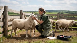 Veterinarian examining sheep in an outdoor pen demonstrating routine health checks critical for early detection and prevention of illnesses.