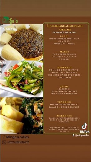 Exemple de menu de repas équilibrés #Mingaa #santé #nutrition