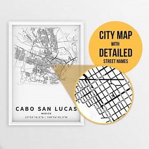 Printable Map of Cabo San Lucas, Los Cabos, Mexico With Street Names - Instant Download \ City Map \ Travel Gift \ City Poster \ Map Print - Etsy