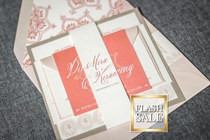 Coral and Blush Wedding Invitations, Champagne Wedding Invitation, Indian Henna Wedding Cards, Coral Invite - "modern Henna" Fp-1l-v2 SAMPLE - Etsy