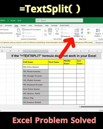 Textsplit functions in Excel not working | Textsplit Alternative #excel #excelformula #excelbasics
