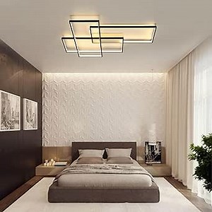 3 Lights Rectangle LED Ceiling Light, Modern Flush Mount Black Triac Dimmable Close to Ceiling Fixture for Stairs Living Room Bedroom Dining Room