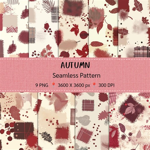 Autumn Patchwork Seamless Pattern | Burgundy Beige Textile (digital Download) - Etsy