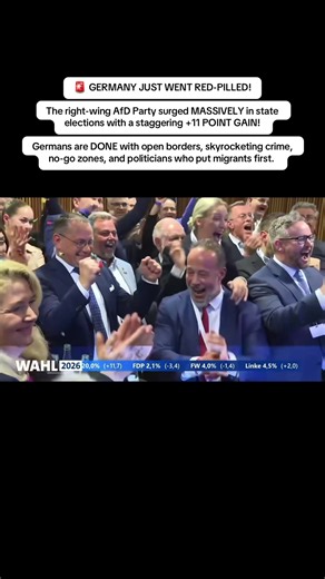 🚨 GERMANY JUST WENT RED-PILLED! The right-wing AfD Party surged MASSIVELY in state elections with a staggering 11 POINT GAIN! Germans are DONE with open borders, skyrocketing crime, no-go zones, and politicians who put migrants first. #elonmusk #tesla #spacex #australia🇦🇺 #usa🇺🇸