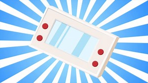 Download Retro portable video game console old vintage hipster for geeks from 70s, 80s, 90s on blue rays background. Video in high quality 4k, motion design for free