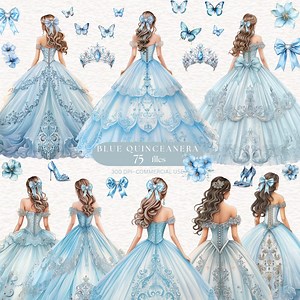Blue Quinceanera Clipart Watercolor Blue Ball Room Princess Image Butterfly Tiara Crown Bow Quinceanera Dusty Blue Flower PNG Commercial Use - Etsy