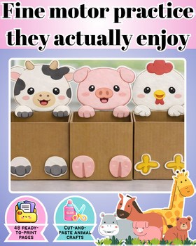 48 Cut and Paste Animal Crafts for Kids | ESL Kindergarten Activities |Printable