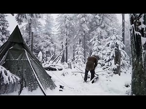 Winter solo overnighter in hot tent - heavy snow