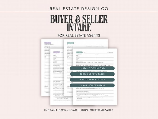Real Estate Buyer and Seller Intake Forms, Canva Template, Client Onboarding, Notes, Questionnaire - Etsy