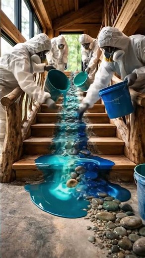 Turning Wooden Stairs Into a Flowing Waterfall 🤯