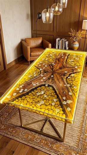 Luxury Epoxy Resin Table DIY with Glowing River Stones